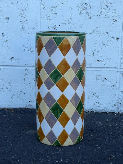 Frisman Vintage 60s Pop Art Hand Painted Ceramic Umbrella Stand Holder Abstract Harlequin