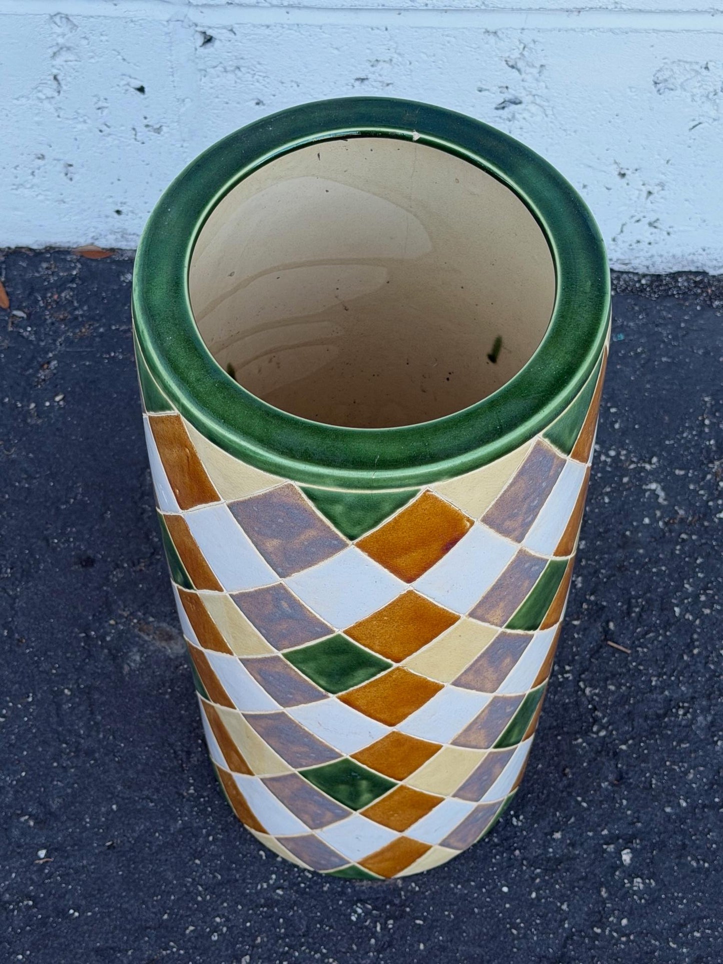 Frisman Vintage 60s Pop Art Hand Painted Ceramic Umbrella Stand Holder Abstract Harlequin