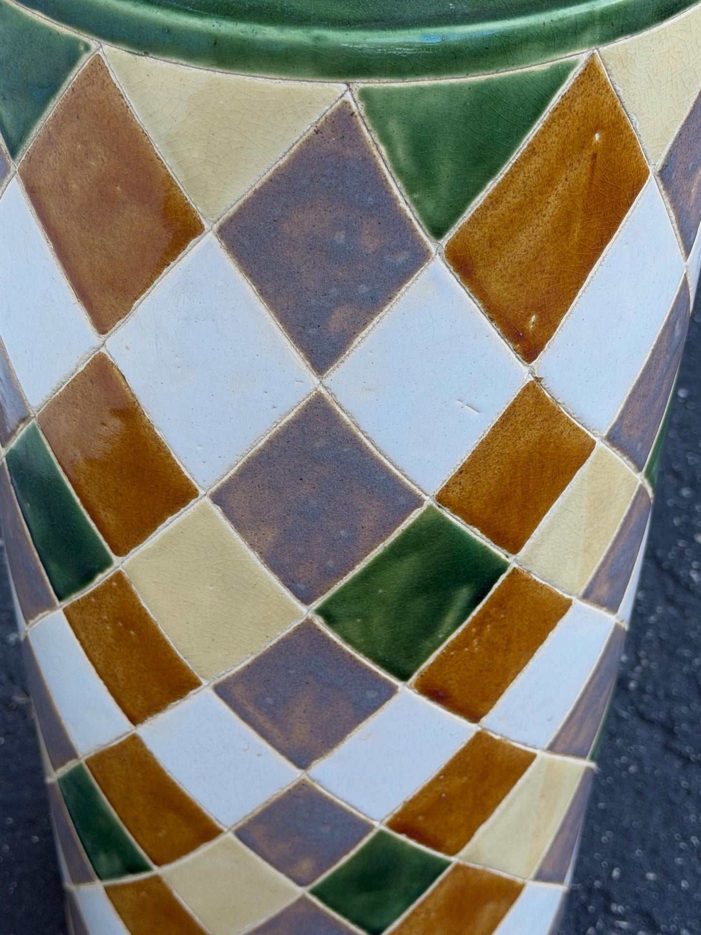 Frisman Vintage 60s Pop Art Hand Painted Ceramic Umbrella Stand Holder Abstract Harlequin