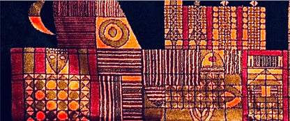 Frisman Vintage 60s Vintage Paul Klee Insp Mid Century Geometric Textile Wall Tapestry Hanging