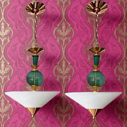 Frisman Vintage Pair Vintage Hivo Van Teal Mid Century Lucite Brass Elegant Hanging Pendants