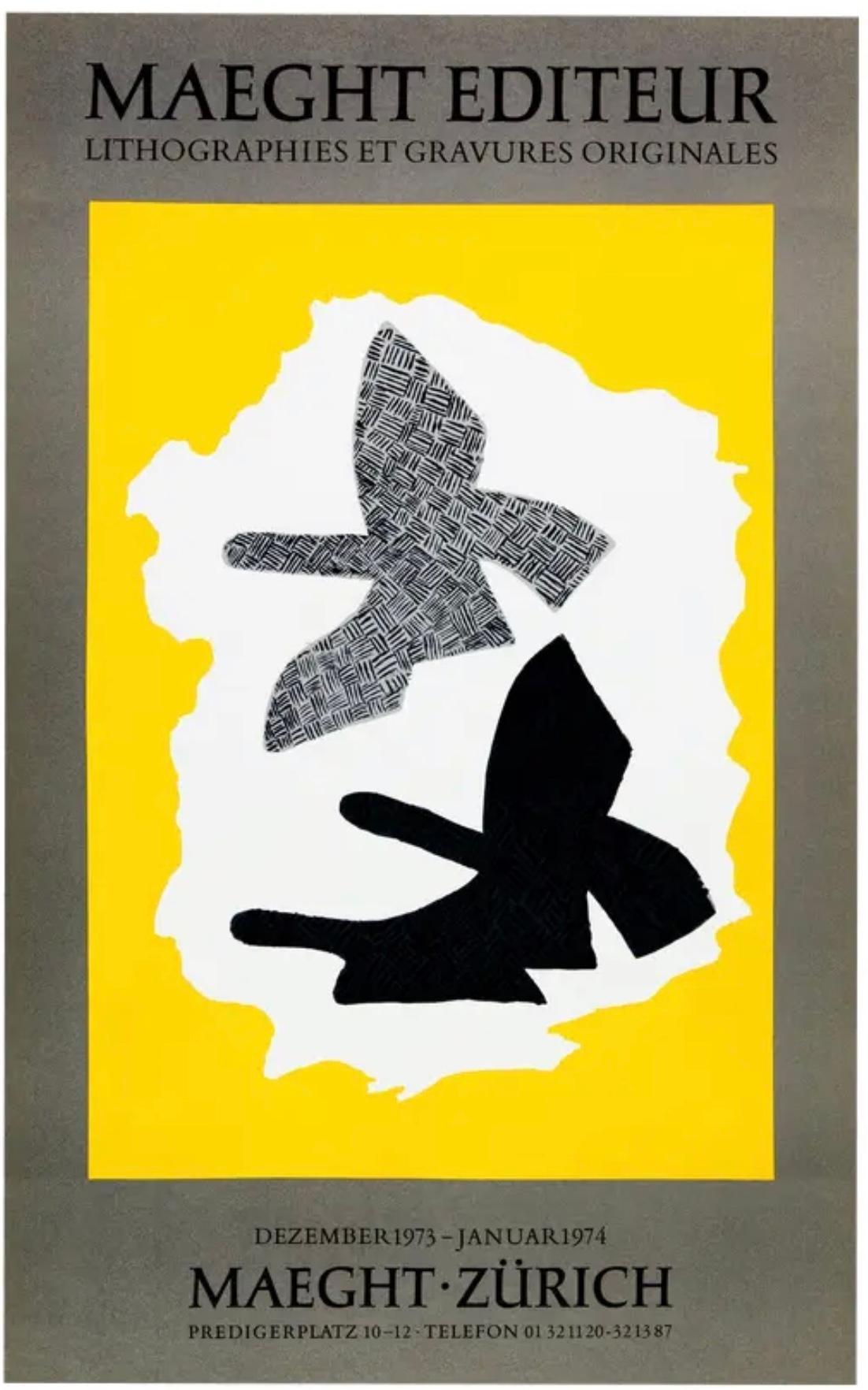 Frisman Vintage Vintage Original Georges Braque Exhibition Poster 3 Birds Gallery Maeght Zurich