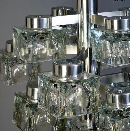 Frisman Vintage 70s MCM Gaetano Sciolari 9 Light Chrome Ice Cube Chandelier Lightolier Italy