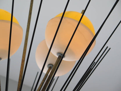 Arredoluce Chandelier with Brass Rods and Three Shades