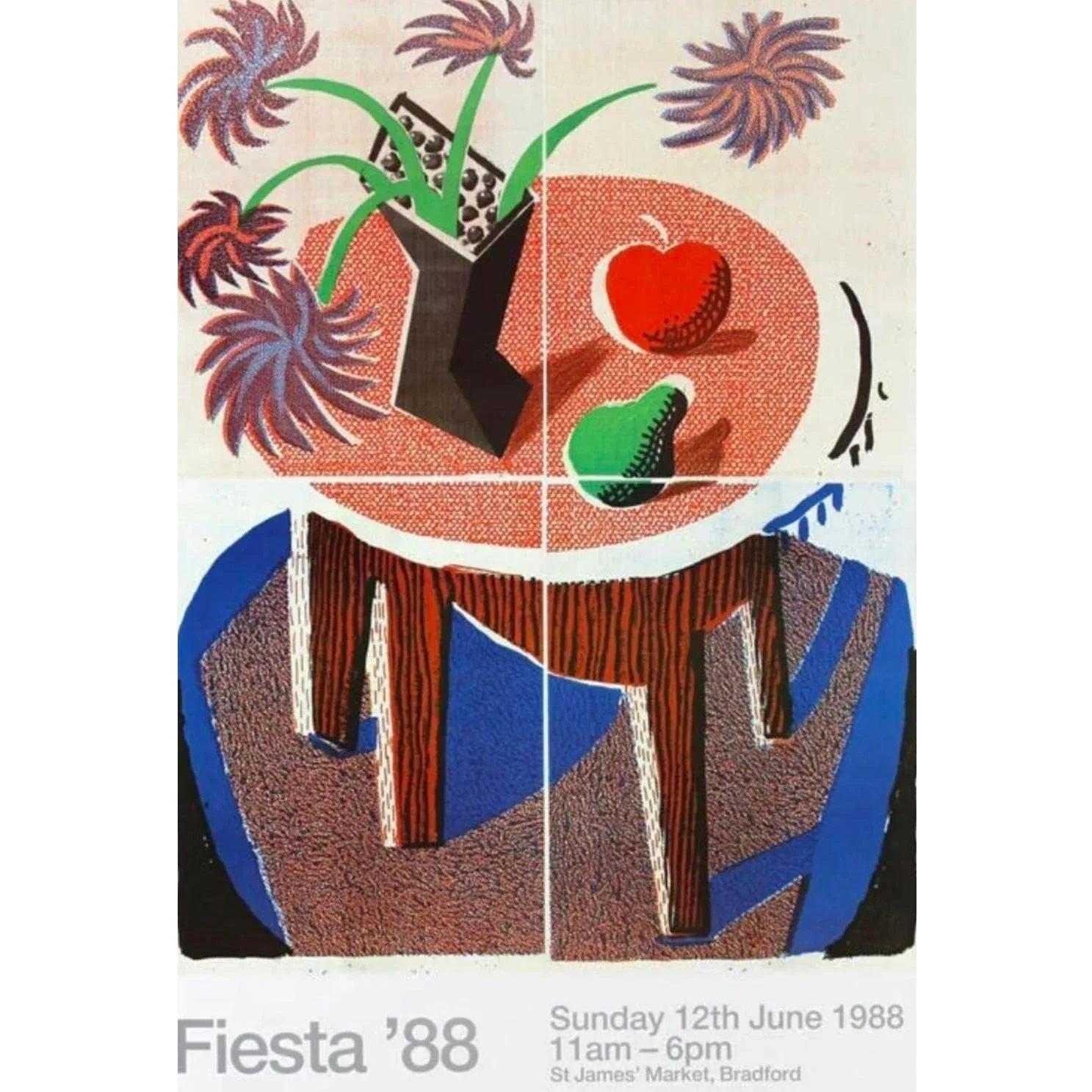 Frisman Vintage Original 1980s David Hockney Museum Exhibition Lithograph Poster Fiesta '88