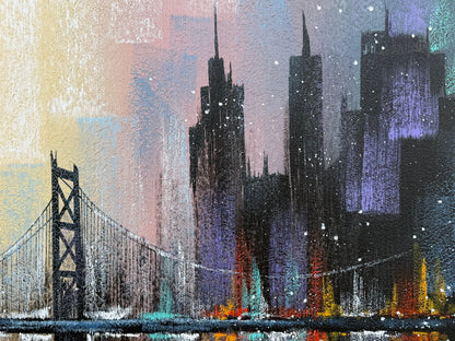 Frisman Vintage NYC Cityscape Painting By Albert ca' 1993 Decor