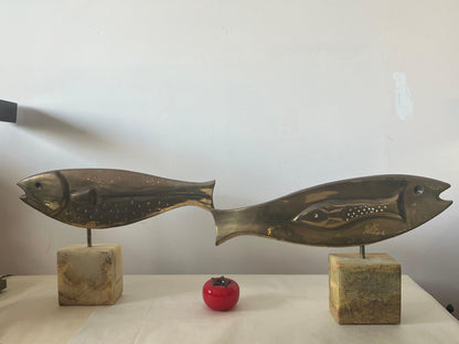 Frisman Vintage Pair of Large Brass Fish Sculptures by Curtis Jere