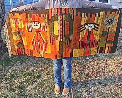 Frisman Vintage Huge 60s Polish E. Keszycka Cepelia Ackerman Style Kilim Wall Tapestry Hanging