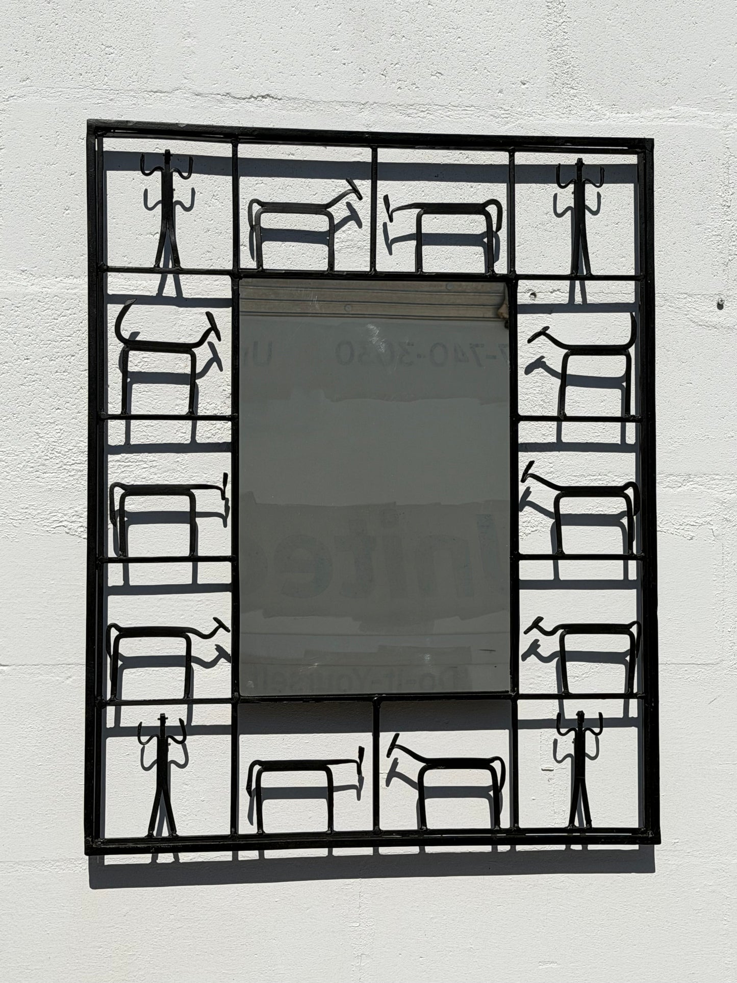 Frisman Vintage Vintage Frederick Weinberg Style Wrought Iron Brutalist Wall Mirror