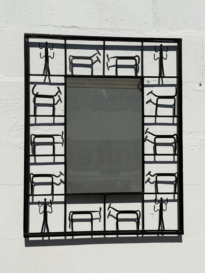 Frisman Vintage Vintage Frederick Weinberg Style Wrought Iron Brutalist Wall Mirror