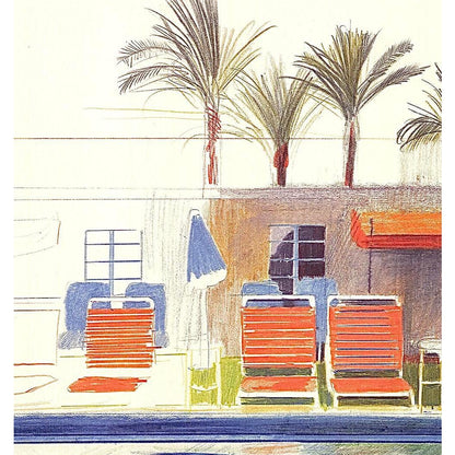Frisman Vintage Original David Hockney Exhibition Lithograph Poster 8 Sun Chairs by a Pool 1976