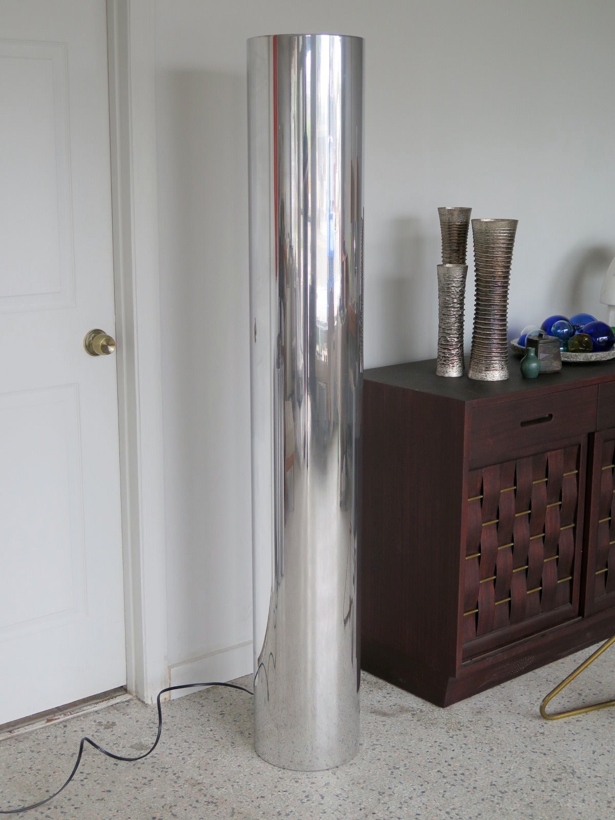 frisman vintage Unusual Polished Aluminum Tubular Floor Lamp