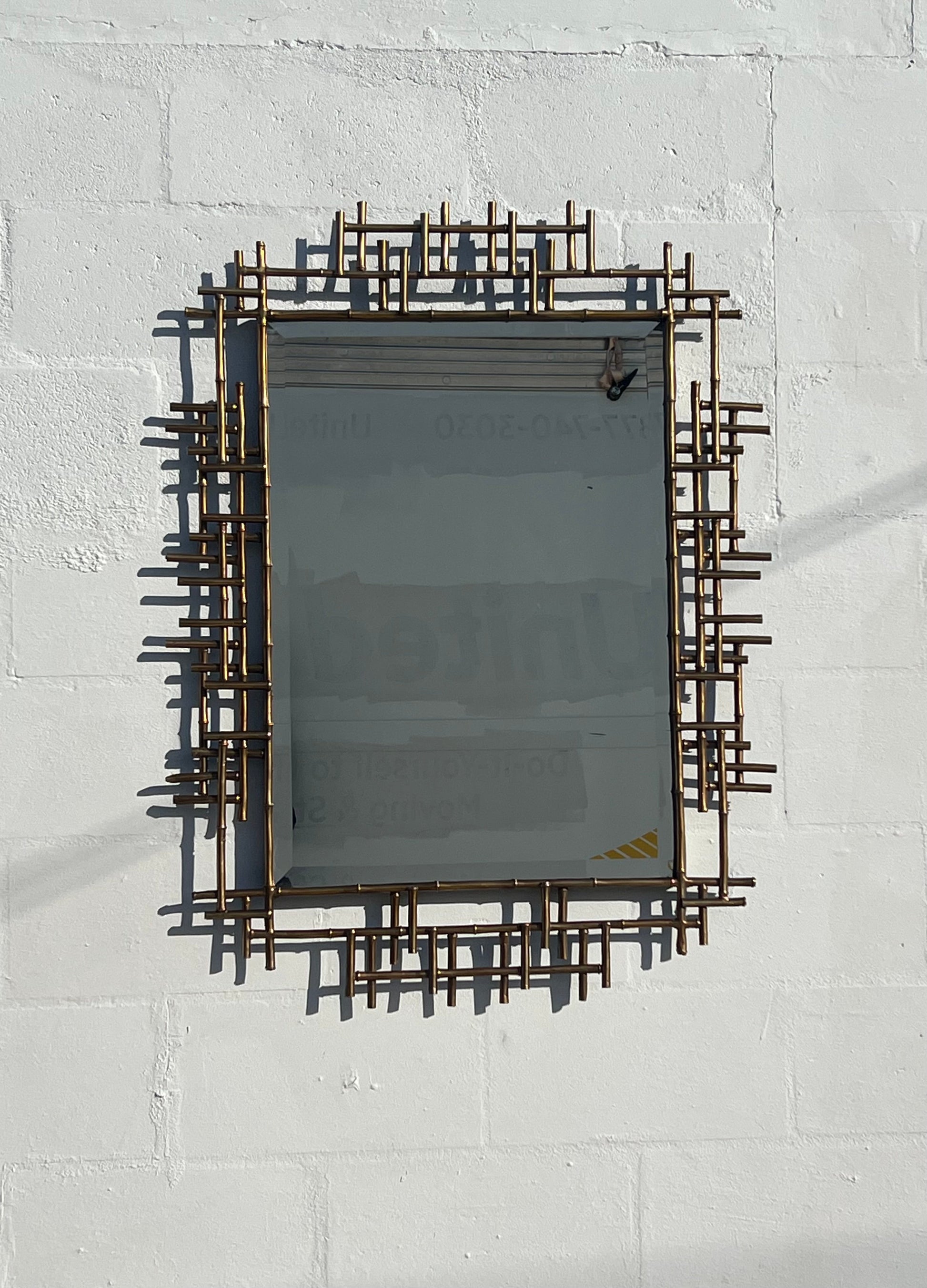 Frisman Vintage A Gilt Metal Brutalist Mirror Ca' 1980's