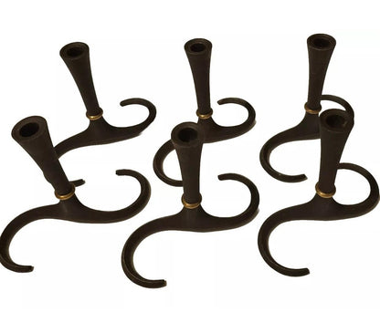 Frisman Vintage 50s Set of 6 Dansk Cast Iron S Base Taper Candle Holders Jens Quistgaard Denmark