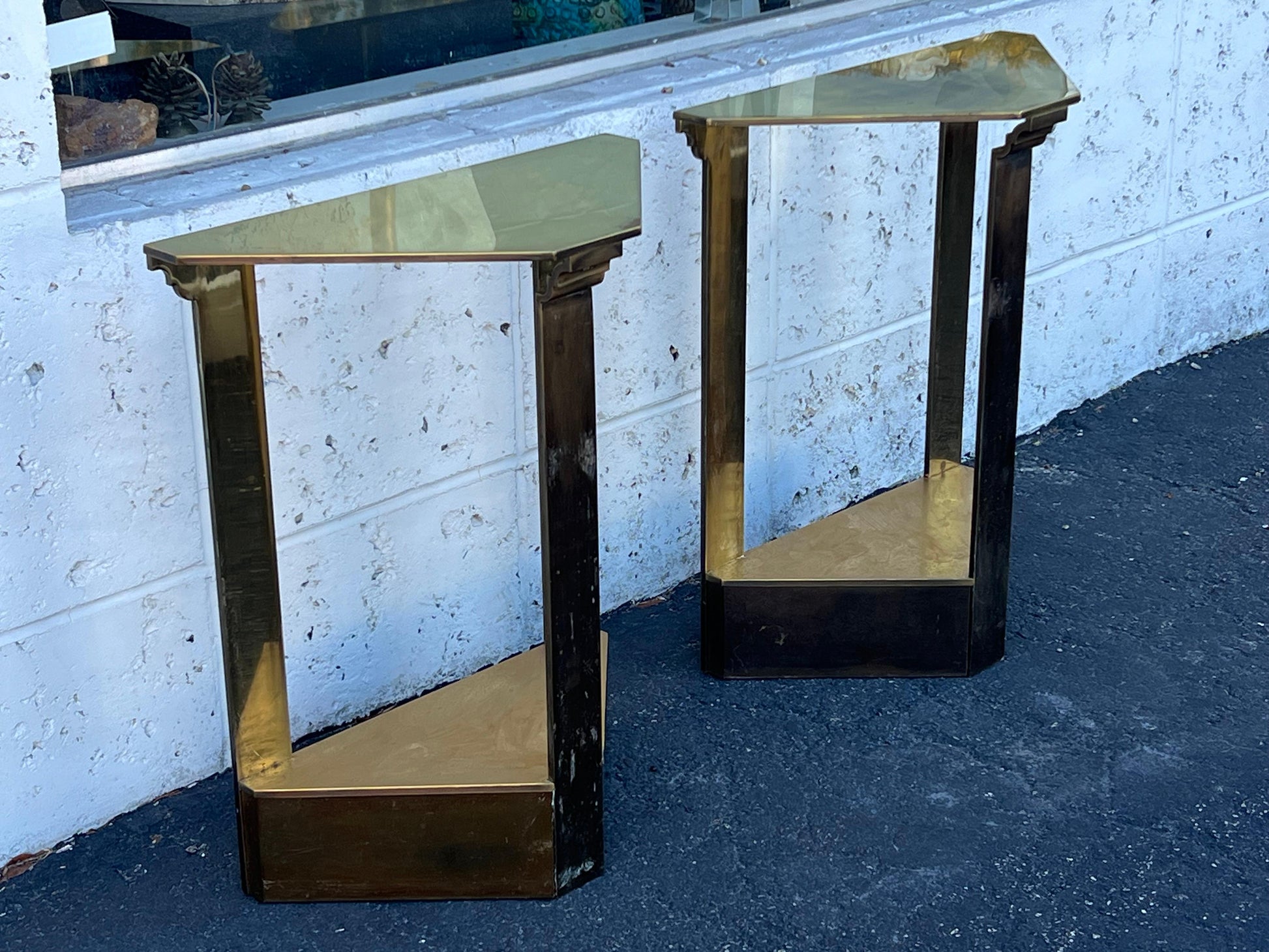 Frisman Vintage A Pair Of Unusual Polished Brass Side Tables or Consoles Ca' 1970's