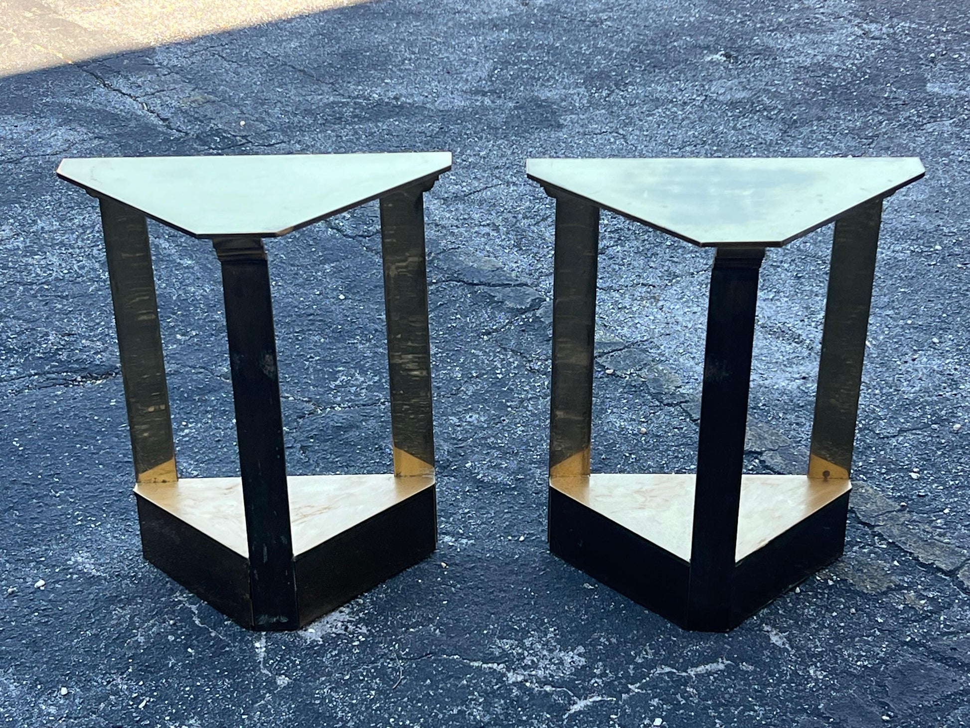 Frisman Vintage A Pair Of Unusual Polished Brass Side Tables or Consoles Ca' 1970's