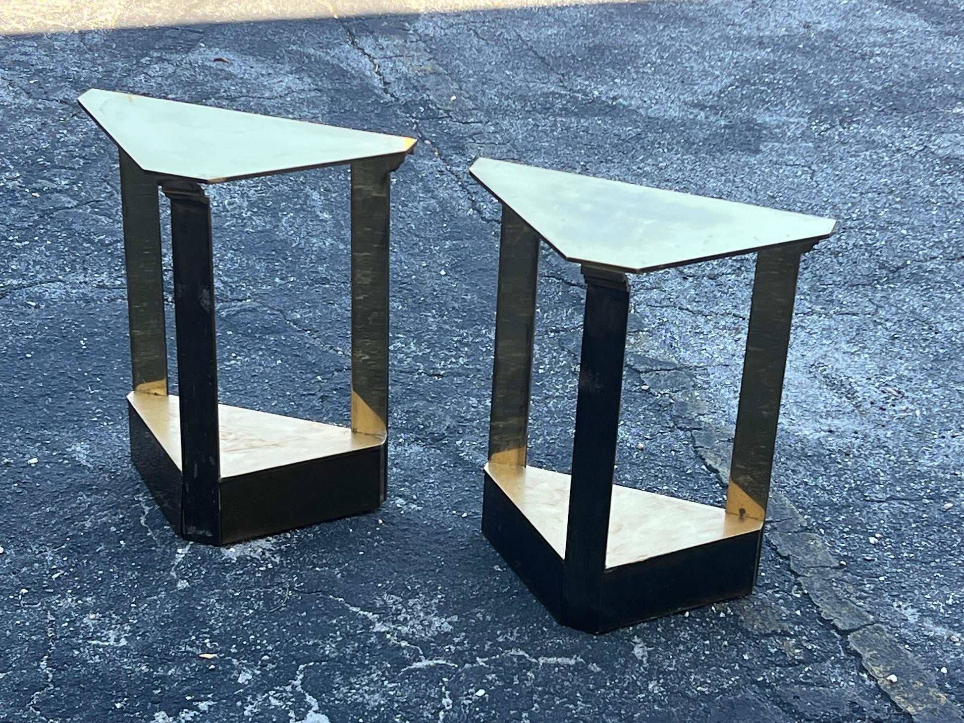 Frisman Vintage A Pair Of Unusual Polished Brass Side Tables or Consoles Ca' 1970's