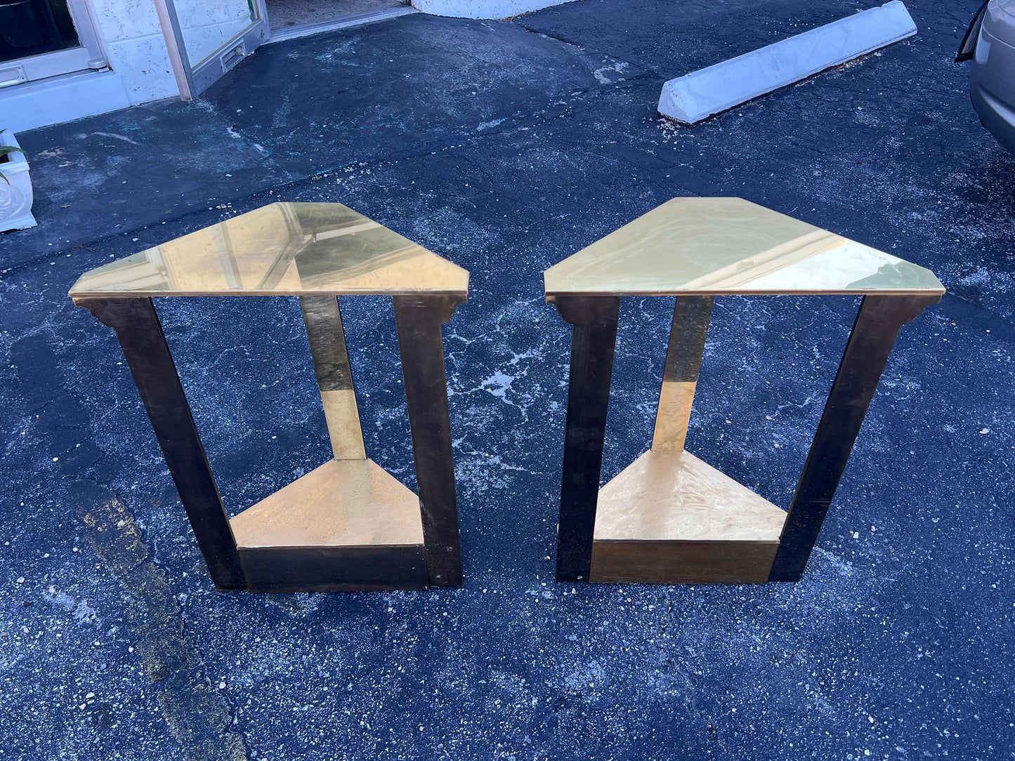 Frisman Vintage A Pair Of Unusual Polished Brass Side Tables or Consoles Ca' 1970's