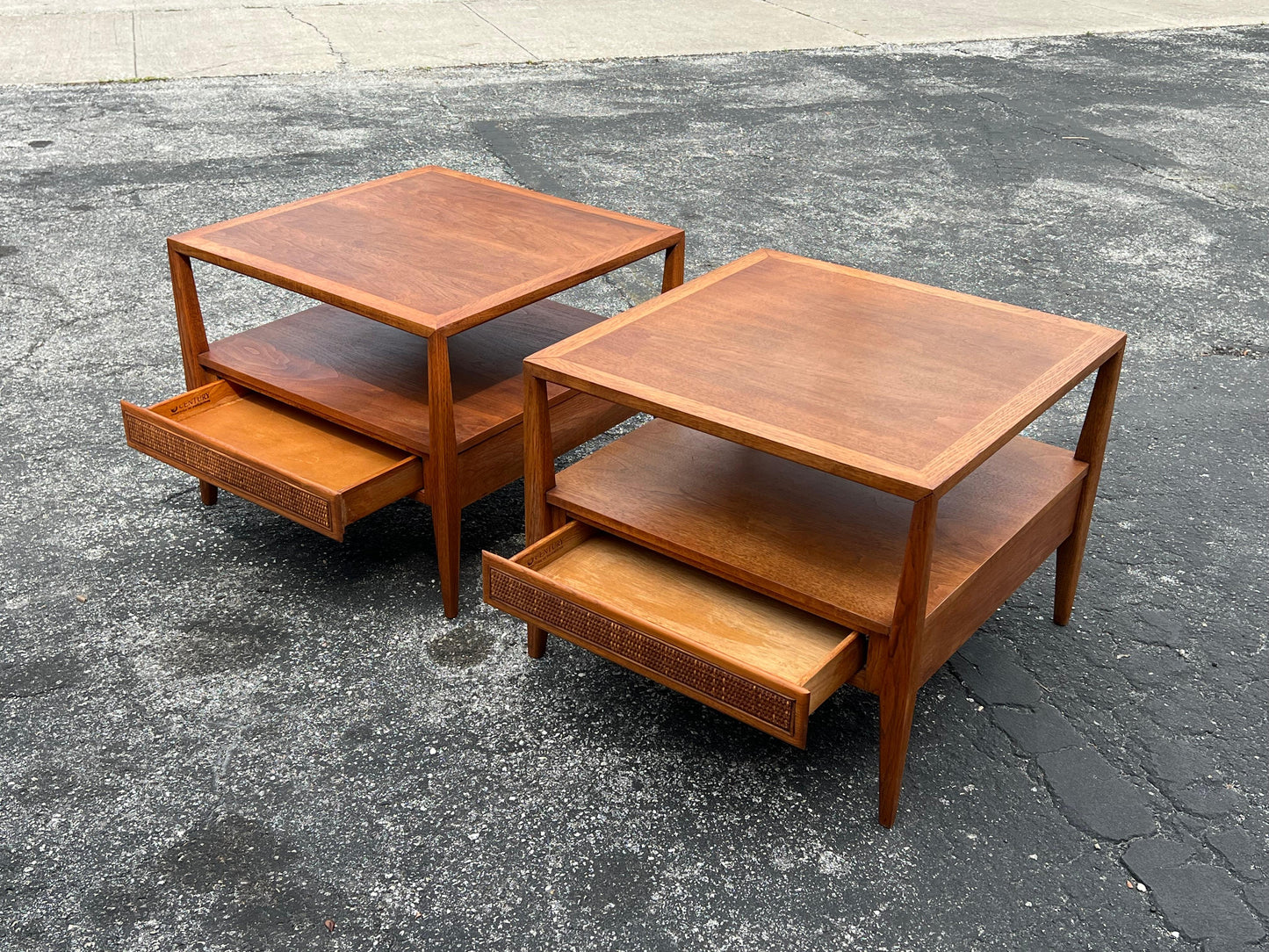 Frisman Vintage Pair of Large End Tables by Century Furniture With Drawers