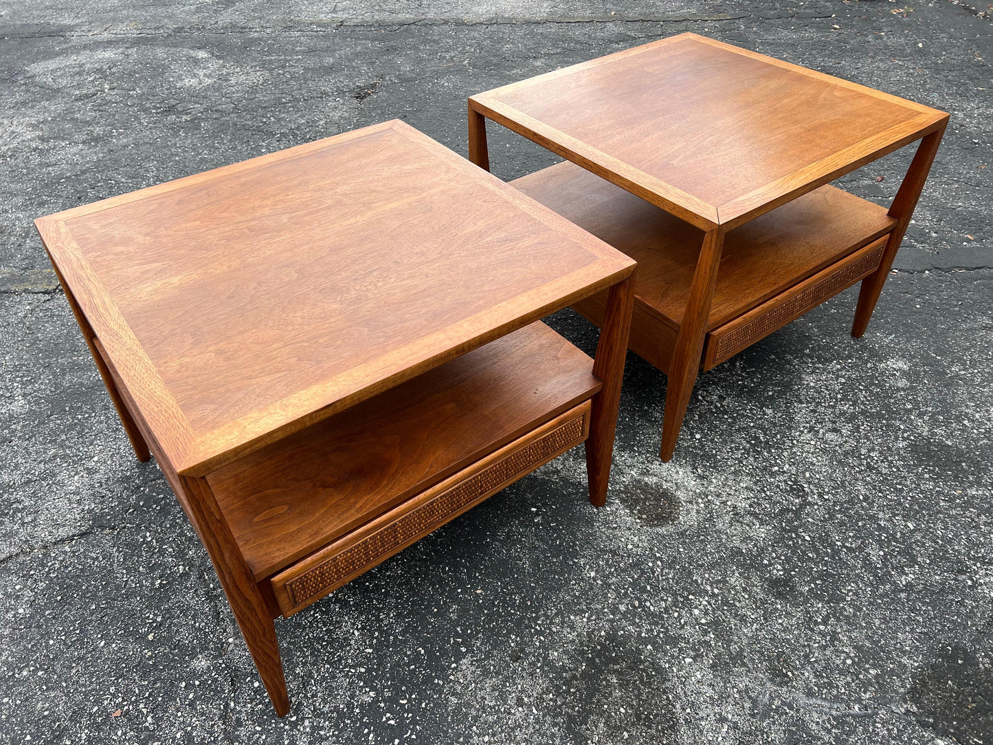 Frisman Vintage Pair of Large End Tables by Century Furniture With Drawers