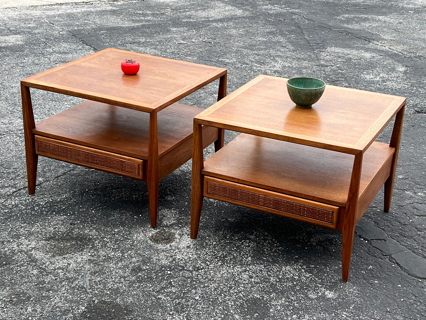 Frisman Vintage Pair of Large End Tables by Century Furniture With Drawers