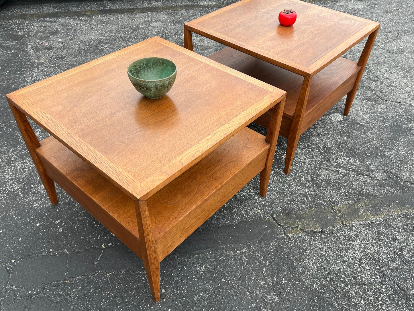 Frisman Vintage Pair of Large End Tables by Century Furniture With Drawers