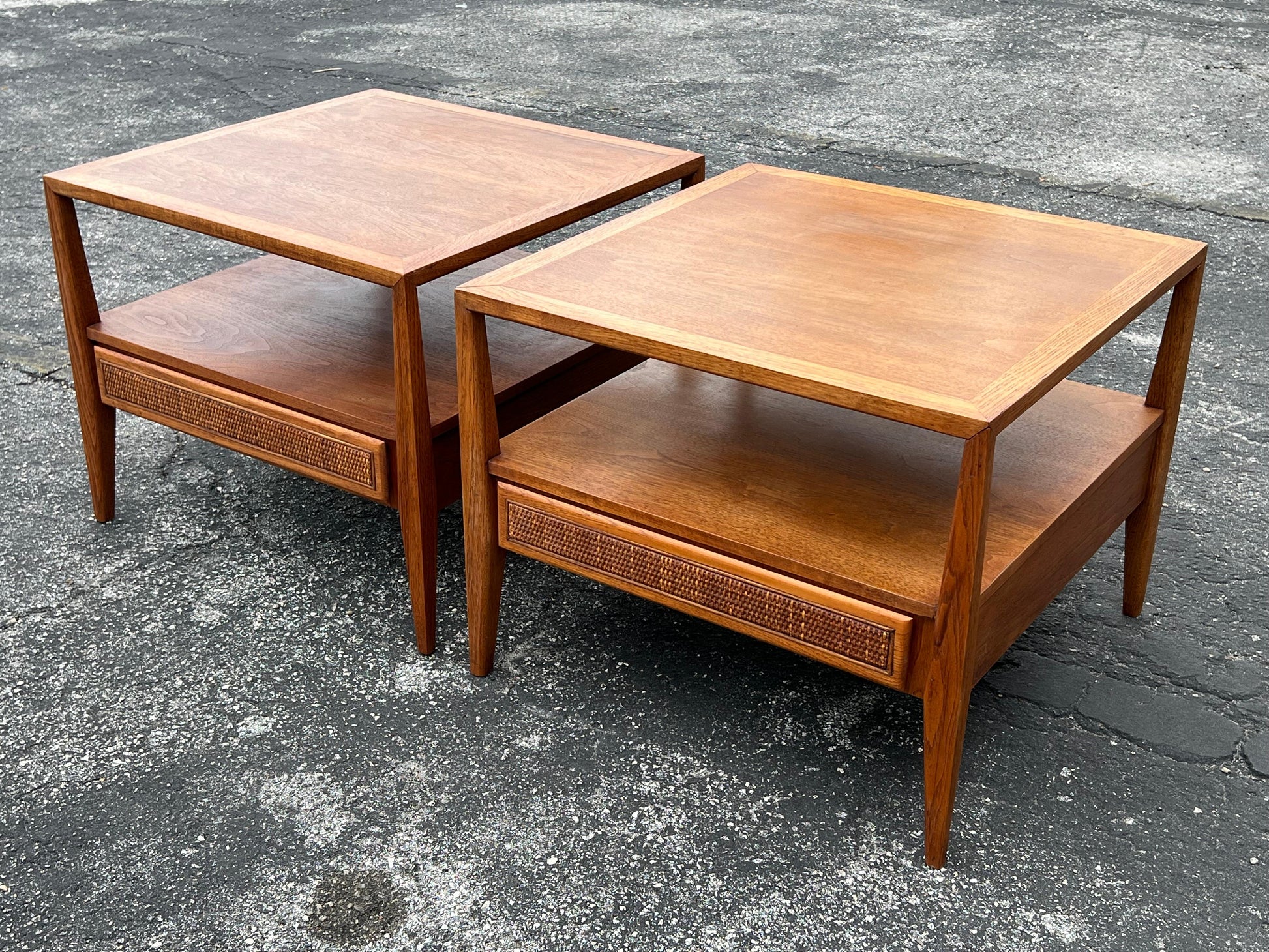 Frisman Vintage Pair of Large End Tables by Century Furniture With Drawers