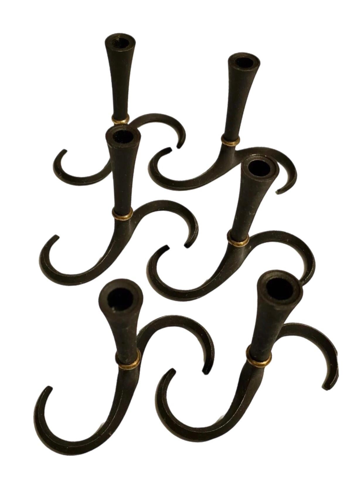 Frisman Vintage 50s Set of 6 Dansk Cast Iron S Base Taper Candle Holders Jens Quistgaard Denmark