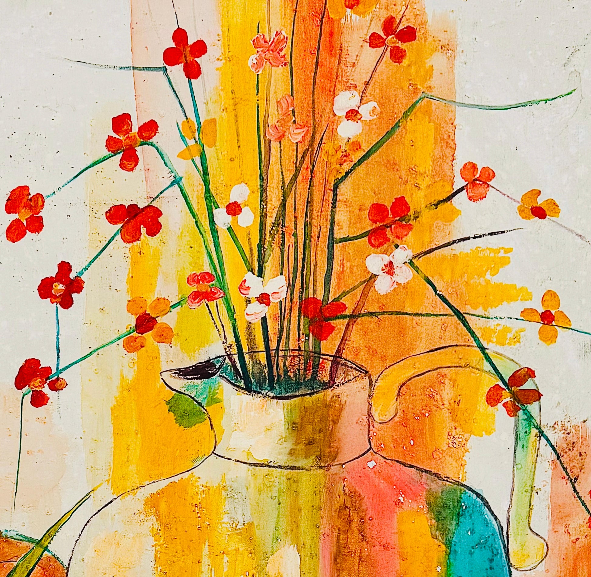 Frisman Vintage Mid Century Modern D. Ketcham Mixed Media Abstract Impressionist Floral Painting