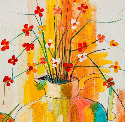 Frisman Vintage Mid Century Modern D. Ketcham Mixed Media Abstract Impressionist Floral Painting