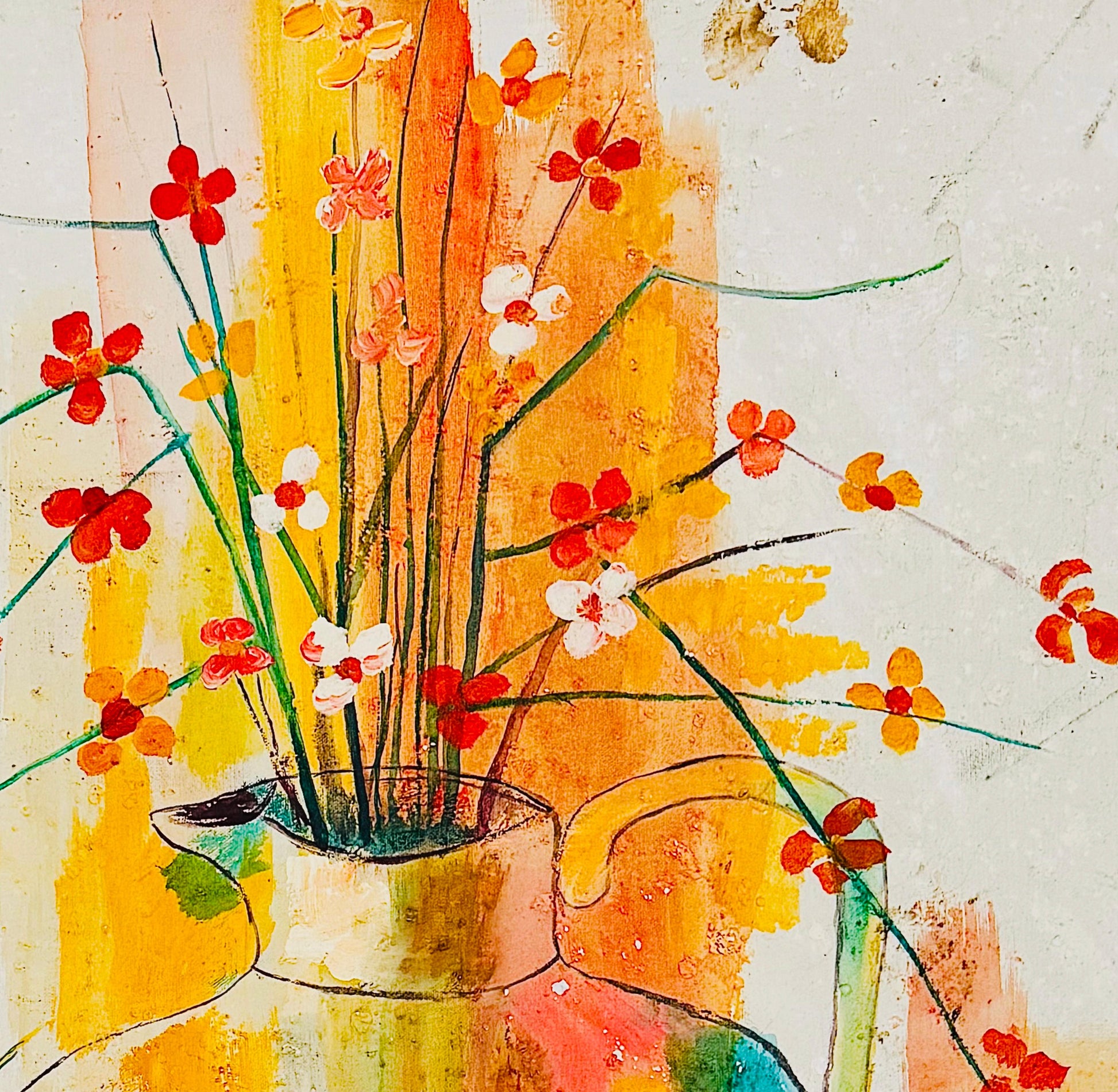 Frisman Vintage Mid Century Modern D. Ketcham Mixed Media Abstract Impressionist Floral Painting