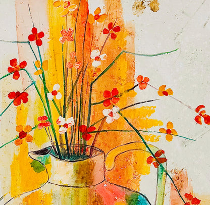Frisman Vintage Mid Century Modern D. Ketcham Mixed Media Abstract Impressionist Floral Painting