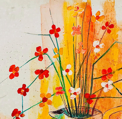 Frisman Vintage Mid Century Modern D. Ketcham Mixed Media Abstract Impressionist Floral Painting