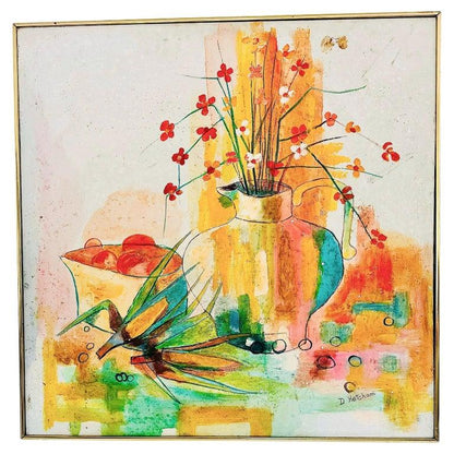 Frisman Vintage Mid Century Modern D. Ketcham Mixed Media Abstract Impressionist Floral Painting