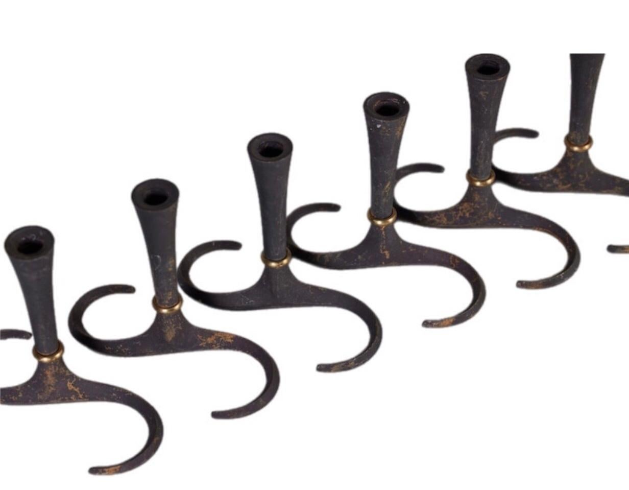 Frisman Vintage 50s Set of 6 Dansk Cast Iron S Base Taper Candle Holders Jens Quistgaard Denmark