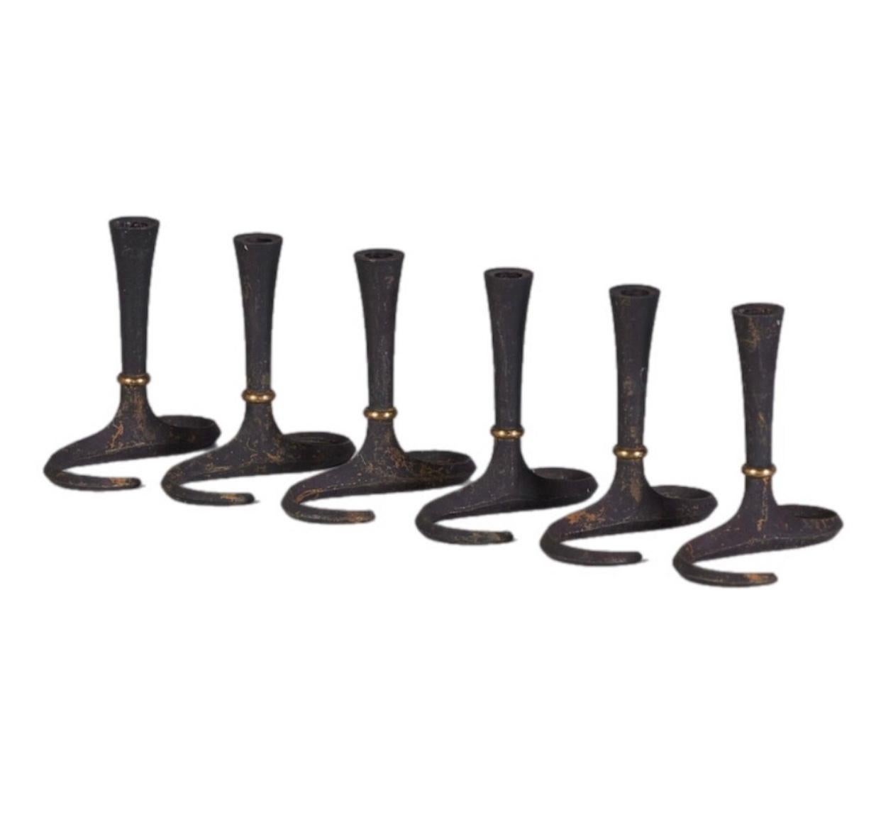 Frisman Vintage 50s Set of 6 Dansk Cast Iron S Base Taper Candle Holders Jens Quistgaard Denmark