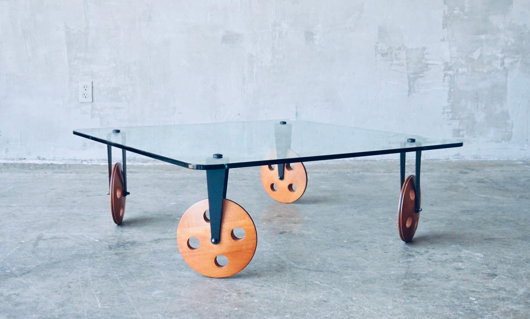 Frisman Vintage Gae Aulenti Style Postmodern Industrial Coffee Table lood Wheels Fontana Arte