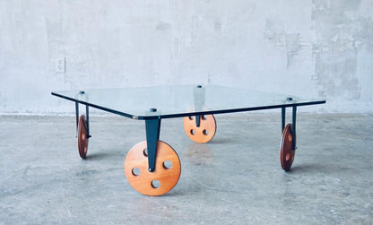 Frisman Vintage Gae Aulenti Style Postmodern Industrial Coffee Table lood Wheels Fontana Arte