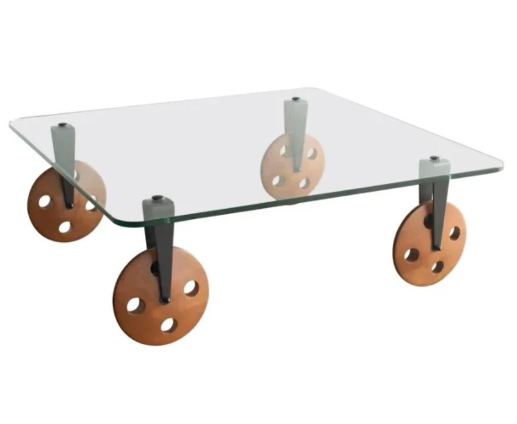Frisman Vintage Gae Aulenti Style Postmodern Industrial Coffee Table lood Wheels Fontana Arte