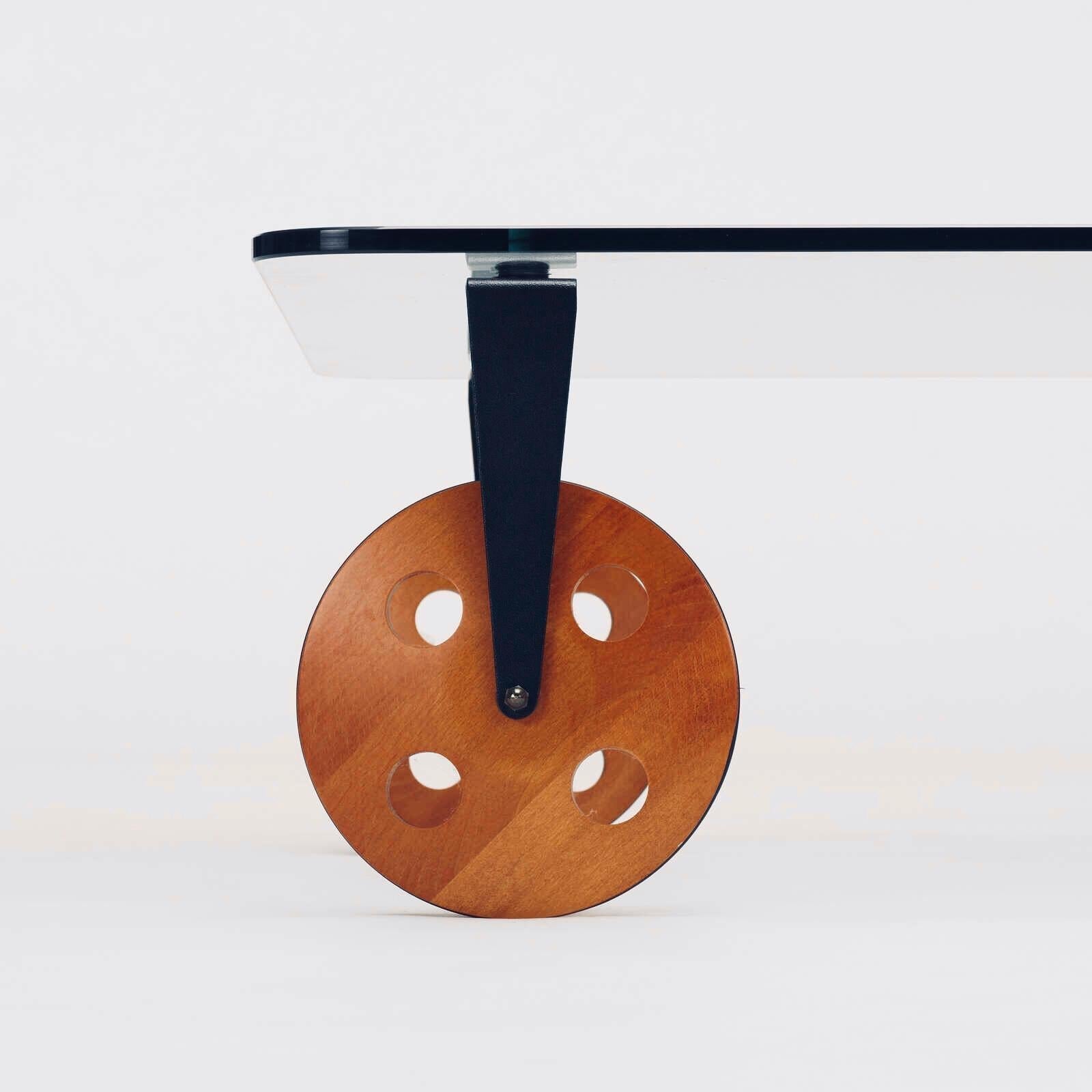 Frisman Vintage Gae Aulenti Style Postmodern Industrial Coffee Table lood Wheels Fontana Arte