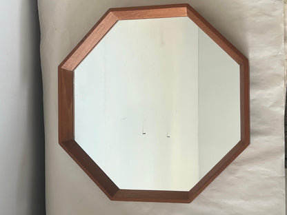 Frisman Vintage Scandinavian Modern Octagonal Mirror Spejle Denmark Ca' 1960's Teak
