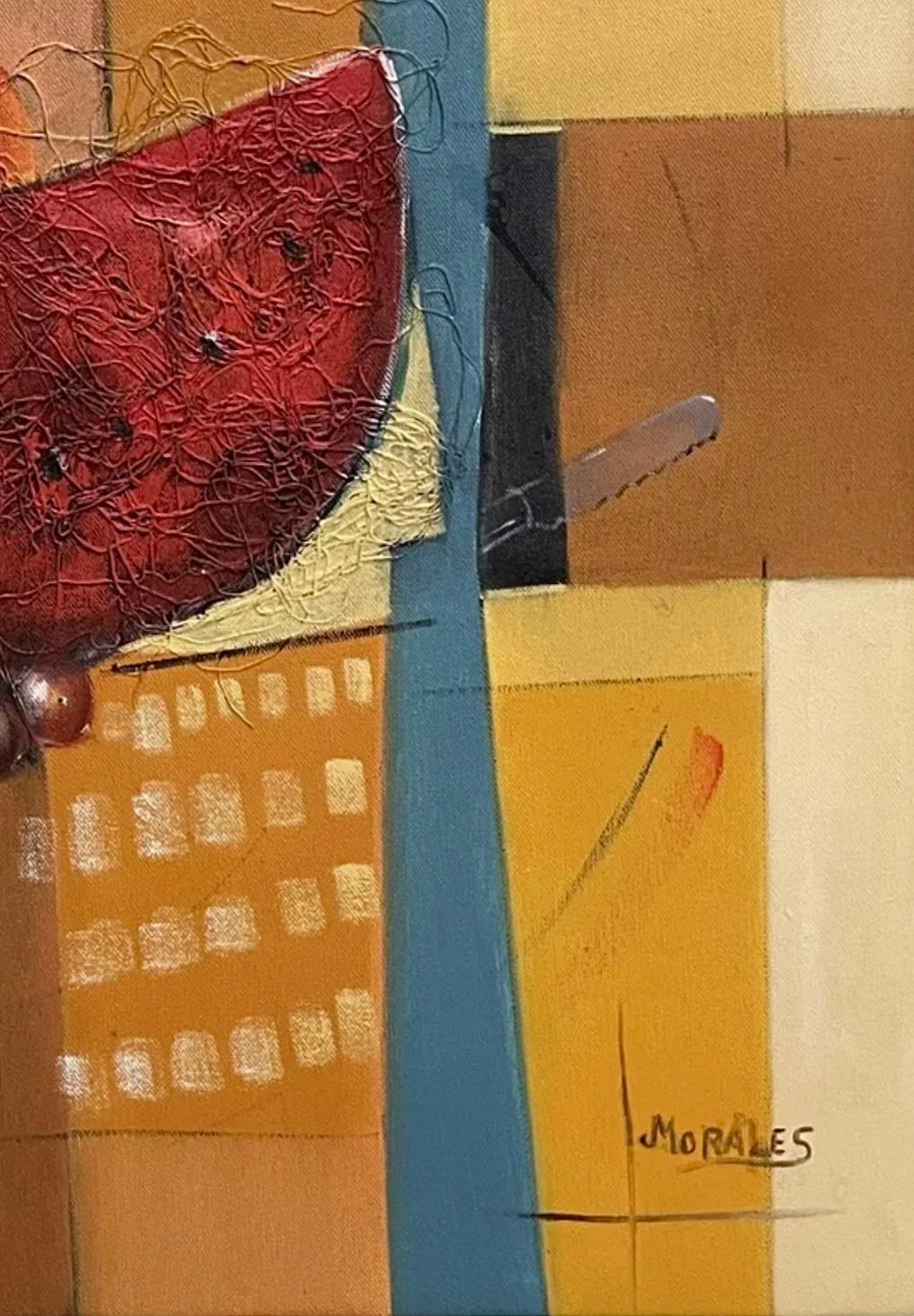 Frisman Vintage XL Mid Century Cubist Mixed Media Still Life Fruit Painting after Cezanne D. Fox