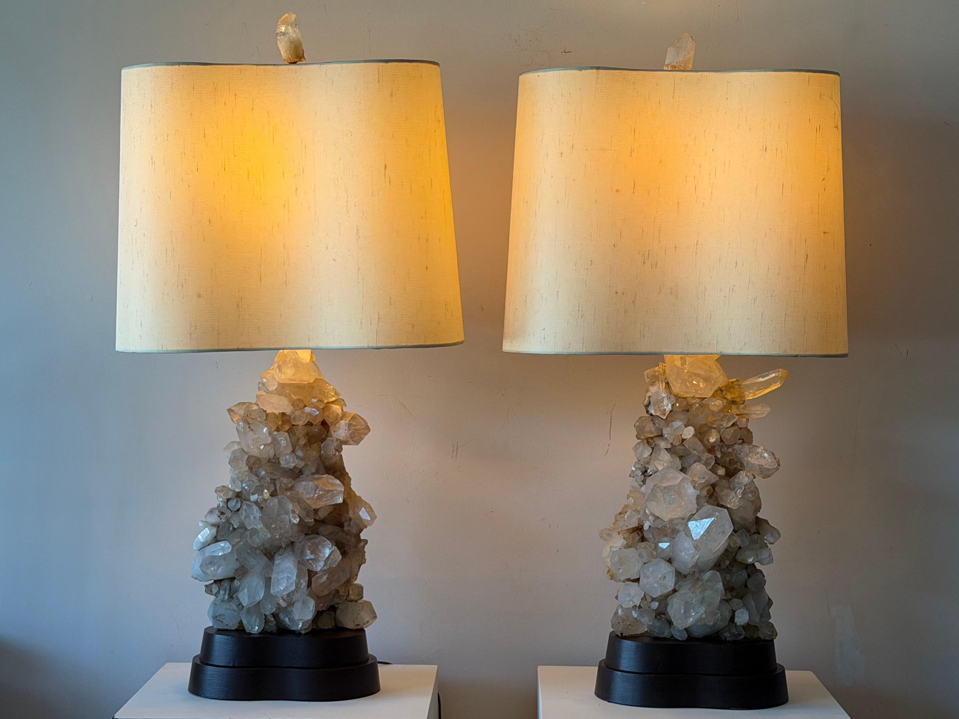 Frisman Vintage A Pair of Carole Stupell Rock Crystal Lamps With Original Shades ca' 1950's