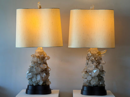 Frisman Vintage A Pair of Carole Stupell Rock Crystal Lamps With Original Shades ca' 1950's