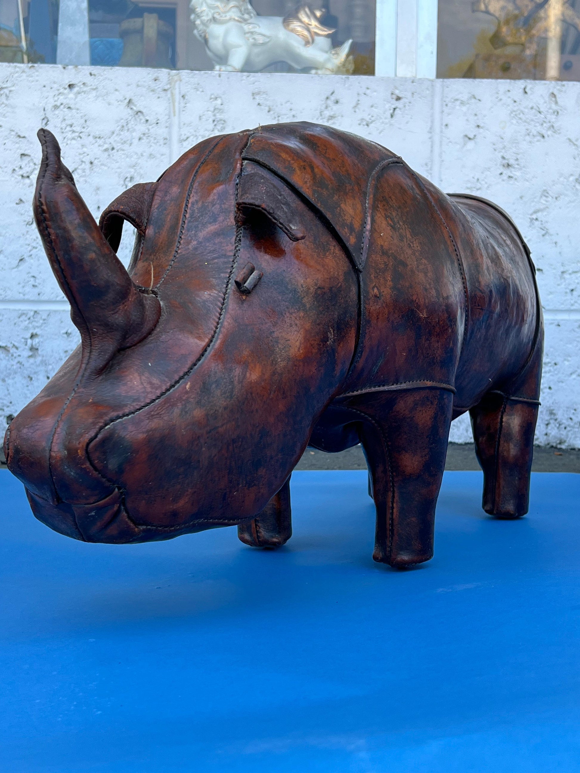 frisman vintage Vintage Leather Rhino Footstool by Abercrombie & Fitch, 1950s