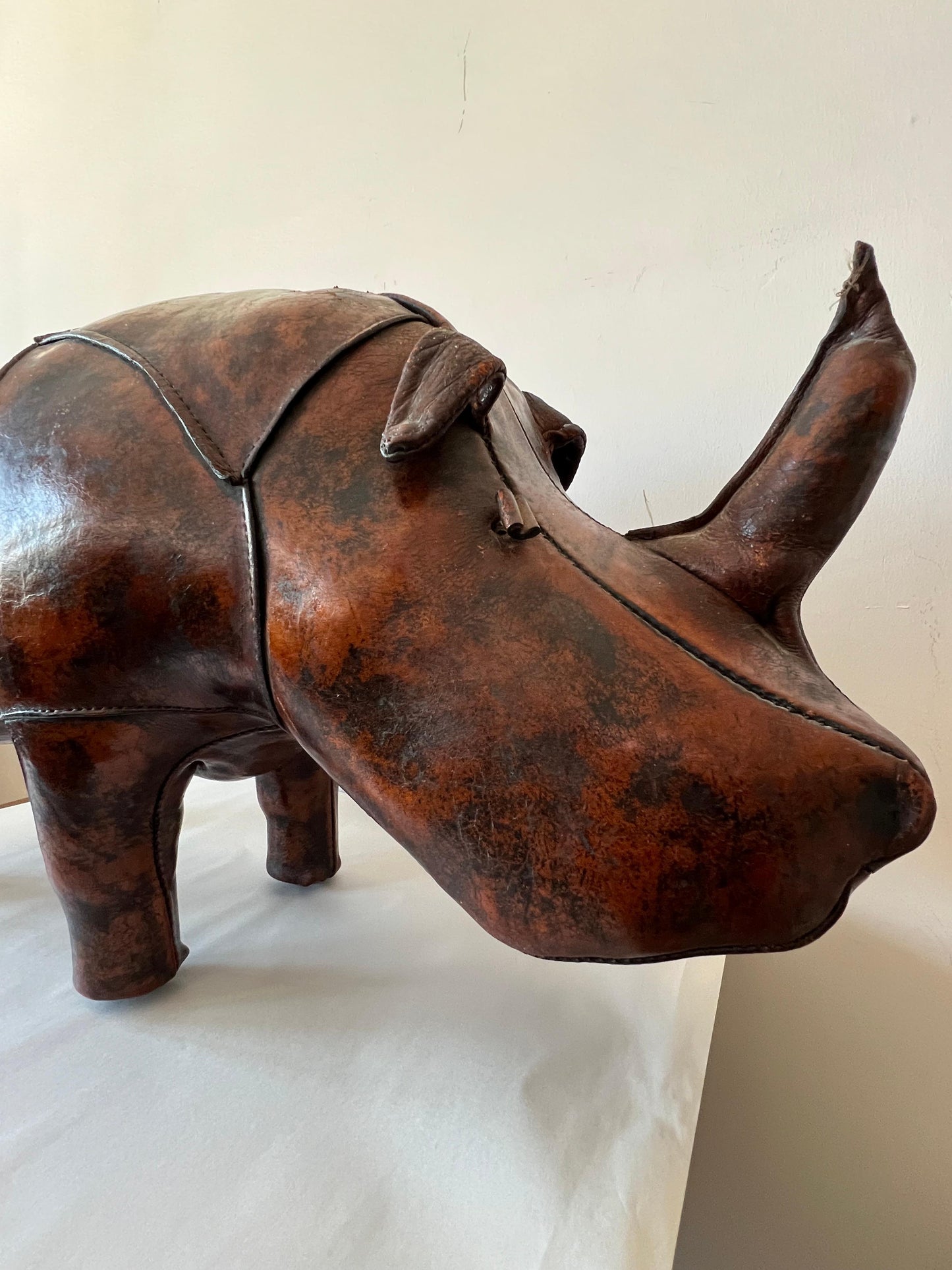 frisman vintage Vintage Leather Rhino Footstool by Abercrombie & Fitch, 1950s