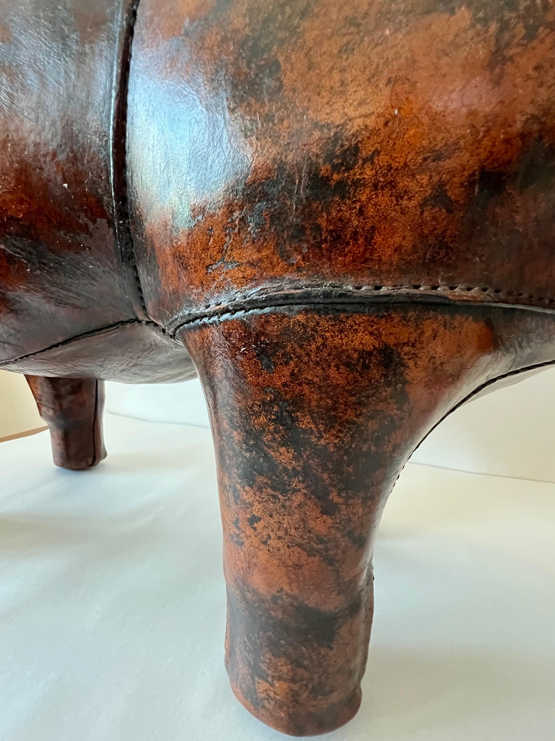 frisman vintage Vintage Leather Rhino Footstool by Abercrombie & Fitch, 1950s