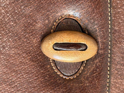 Frisman Vintage GUCCI Vintage 70s Brown Leather Handbag Wood Handle Bag Rare