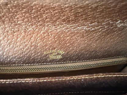 Frisman Vintage GUCCI Vintage 70s Brown Leather Handbag Wood Handle Bag Rare