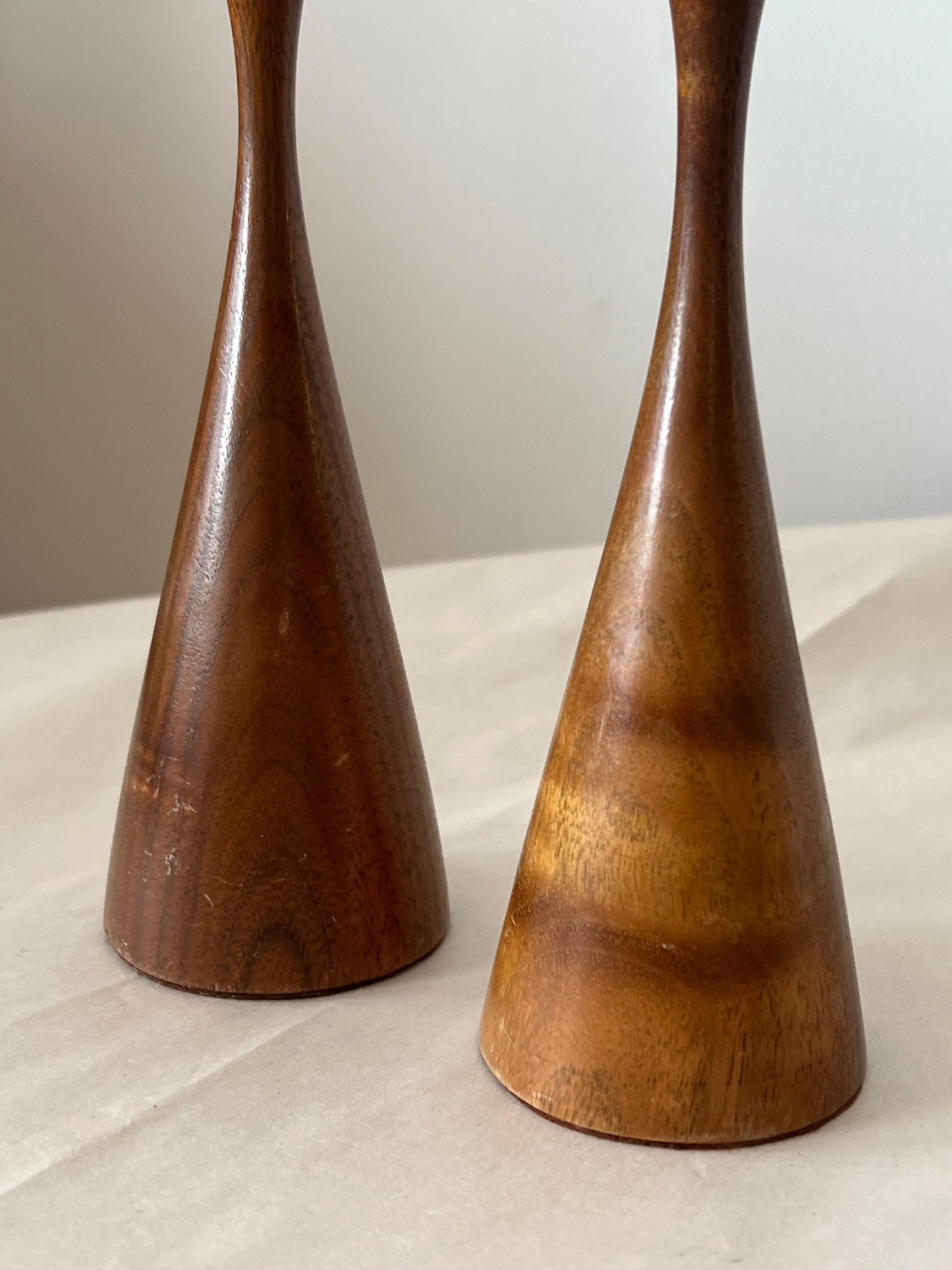 A Pair of Turned Walnut Candlesticks by Rude Osolnik 1970's